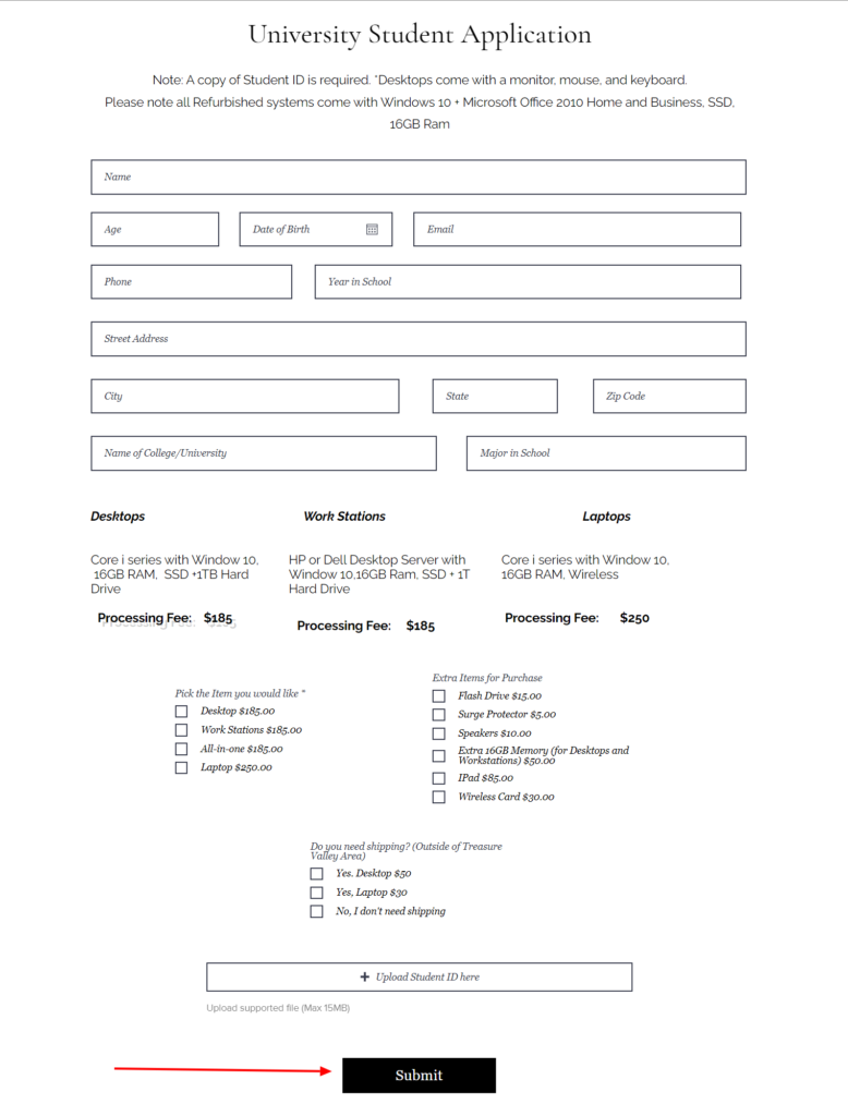 university students free laptop application form